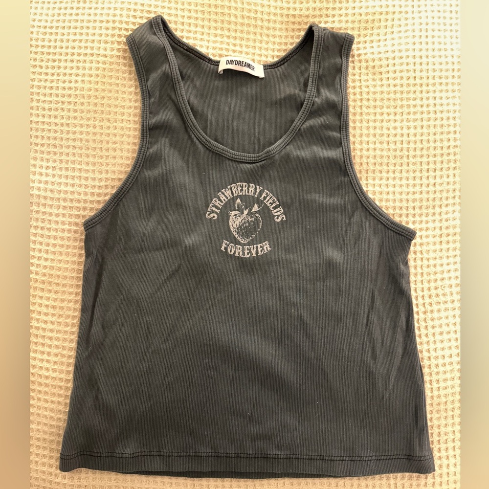 Strawberry fields forever gray ribbed tank top